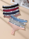 7pcs Letter Print Cotton Thongs, Sexy Comfy Breathable Stretchy Intimates Panties, Women's Lingerie &amp; Underwear
