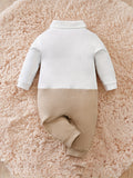 Infant's Bowtie Decor Gentleman Cotton Bodysuit, Comfy Long Sleeve Onesie, Baby Boy's Clothing For Indoor And Outdoor Wear