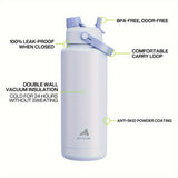 POWCAN 40oz Insulated Stainless Steel Water Bottle with Dual Handles - Leak-Proof, BPA-Free, Keeps Drinks Cold for 24 Hours, Ideal for Sports & Outdoor Activities, Wheat/Green/Light Purple Options