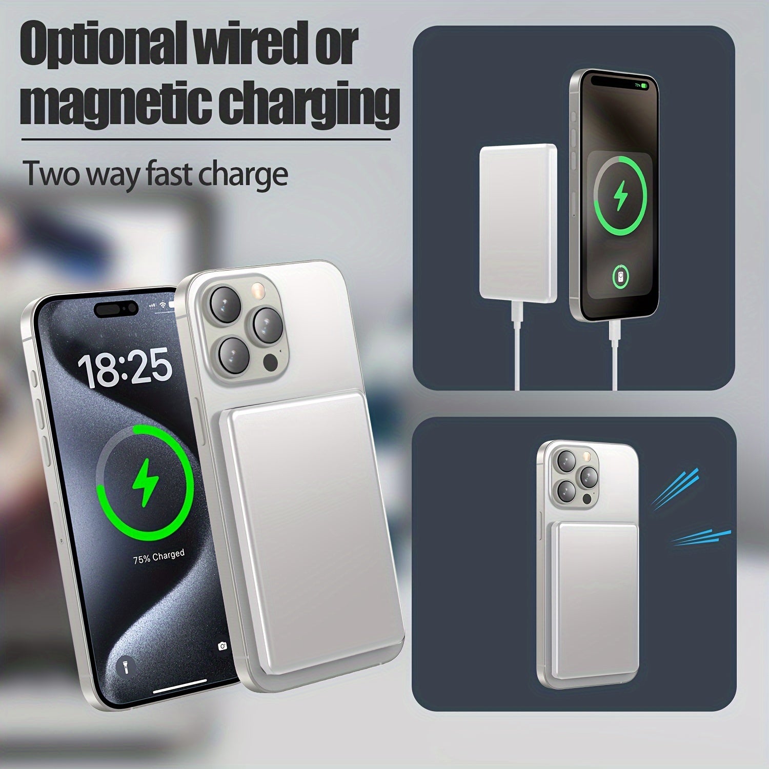 5000mAh Magnetic Wireless Power Bank With USB-C - Fast Charge Compatible For iPhone 15/14/13/12 & For Airpods, Portable Charger Piece