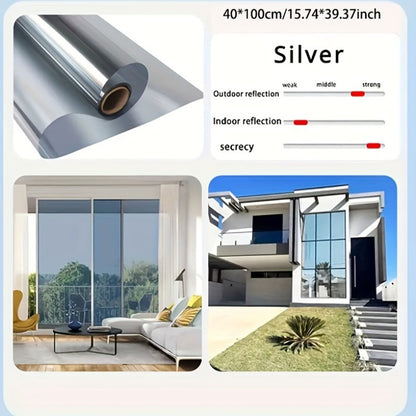 Polyester Privacy Window Film with One-Way Mirror Effect - Sun Protection, Heat Insulation, UV Block, for Office/Home Use
