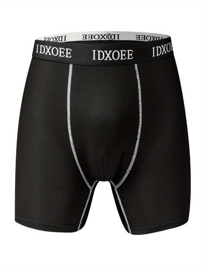 5-Pack Men's Polyester Trunks - 95% Polyester, 5% Spandex, High Stretch, Solid Color, Breathable Shapewear Underwear, Quick-Dry, Elastic Waistband Long Boxer Briefs for Workout, Sport, Casual Use - Lightweight, Moisture-Wicki