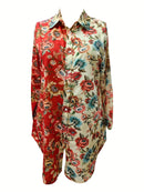 Plus Size - Elegant Floral Print Maxi Dress with Long Sleeves - Blue & White Floral Design, Button-Up Front, Casual Style for Women, All-Season Wear, Casual Summer Dress | Floral Print Dress | Nonstretch Fabric