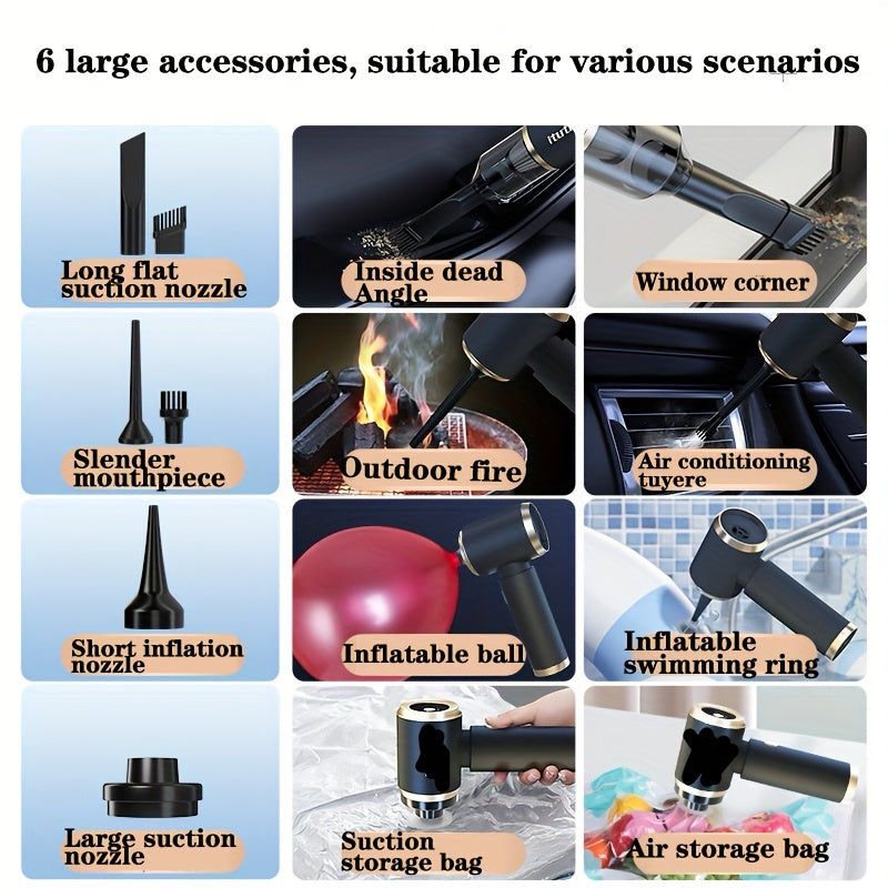 Aspiradora inalámbrica para coche con batería recargable de 2000 mAh (2 unidades), motor de 50 W/45 dB, de alta potencia, para coche, casa y autocaravana. Incluye potentes accesorios de succión y limpieza.