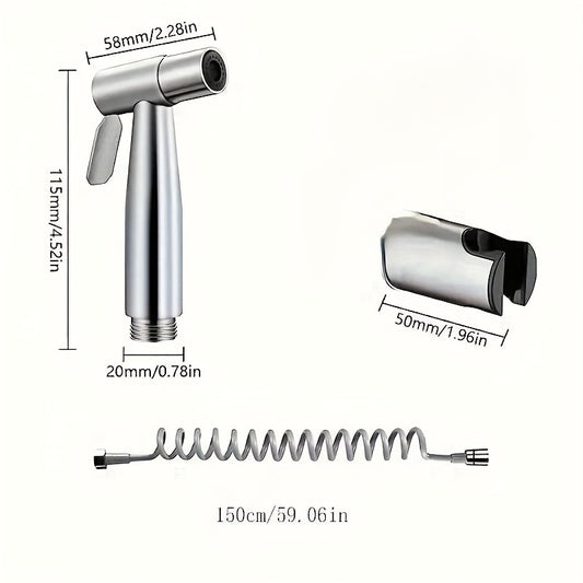 3-Piece Stainless Steel High-Pressure Shower Head Set with Handheld Bidet Sprayer & Tub Attachment - Contemporary Style, Diverter Control, Other Shape, Single-Hole Deck Mount - Enhanced Bathroom Cleaning Comfort