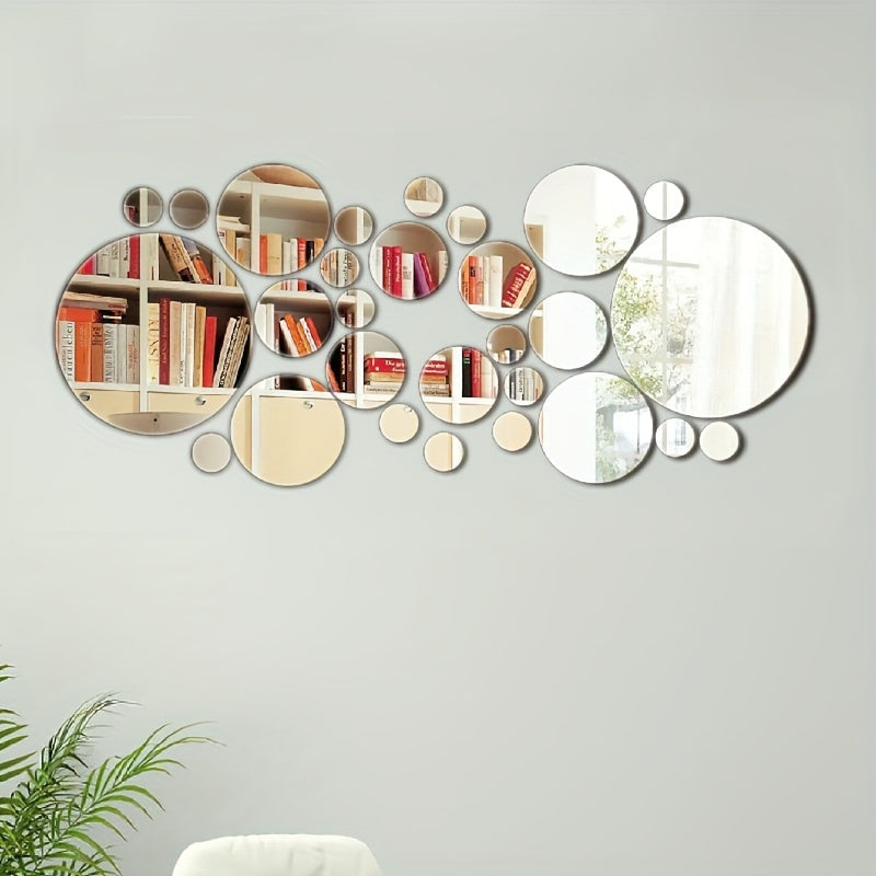 32pcs 3D Three-dimensional Round Acrylic Mirror Wall Stickers Background Wall Decoration Bedroom Living Room Office Kitchen Bathroom Waterproof Wall Stickers Home Decorations DIY Art Removable Self-adhesive Wall Stickers With