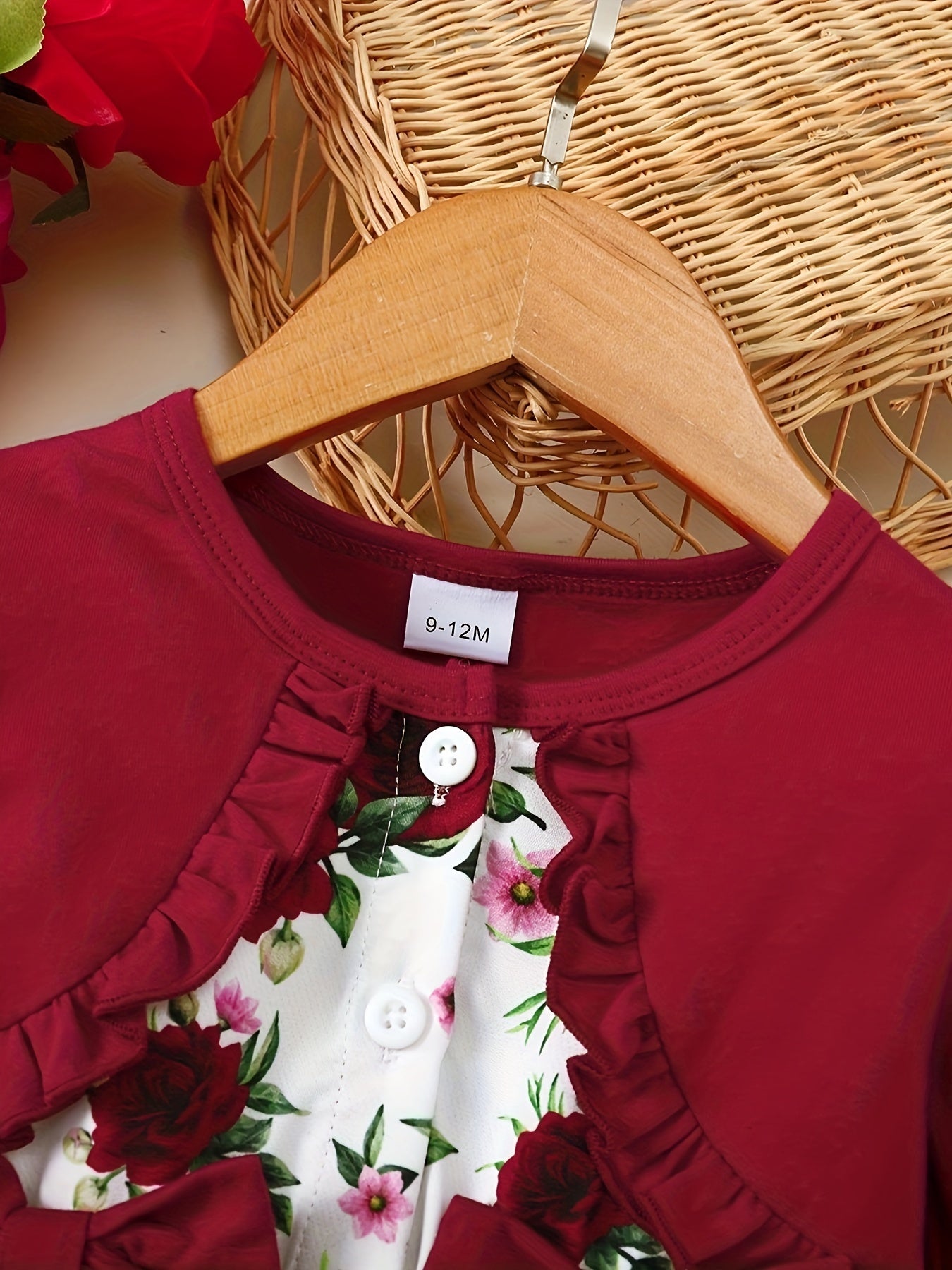Vestido de dos piezas con estampado floral de ditsy y mangas largas para niñas