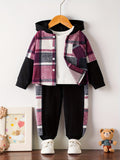 Conjunto informal de sudadera y pantalones de manga larga con capucha a cuadros para bebés y niños pequeños, para exteriores, invierno/otoño