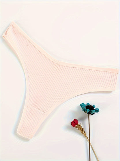 4-Pack of Pure Cotton V-Shape Ladies Thong Panties - Soft, Comfortable, and Stylish with a Low Waistline and Knit Fabric