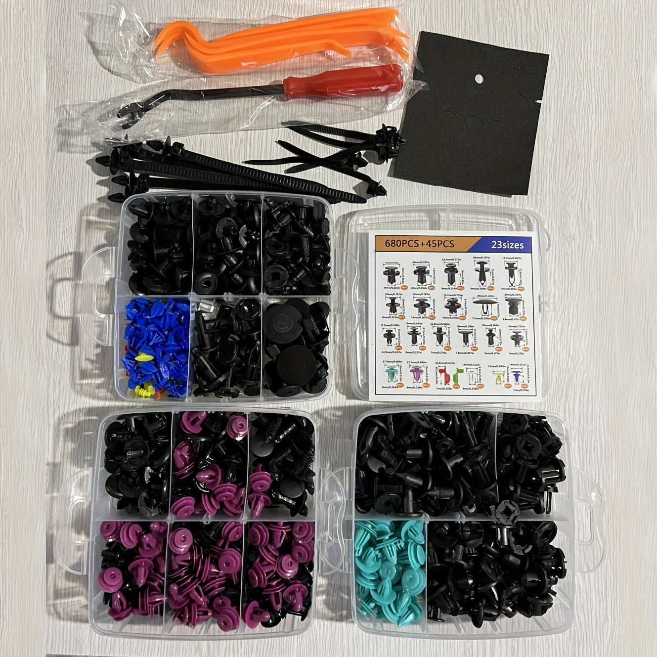 680pcs Car Bumper Clip Set, 725pcs Automotive Tool Kit, PP Material, Car Accessories, Fender Clips, Push Fastener, Rivet Clips, Car Repair Tools, for Vehicle Assembly, Durable Car Exterior Accessories
