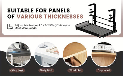 Under-Desk Cable Management Tray - No-Drill, Paint-Finished Iron Wire Organizer for Office Desks