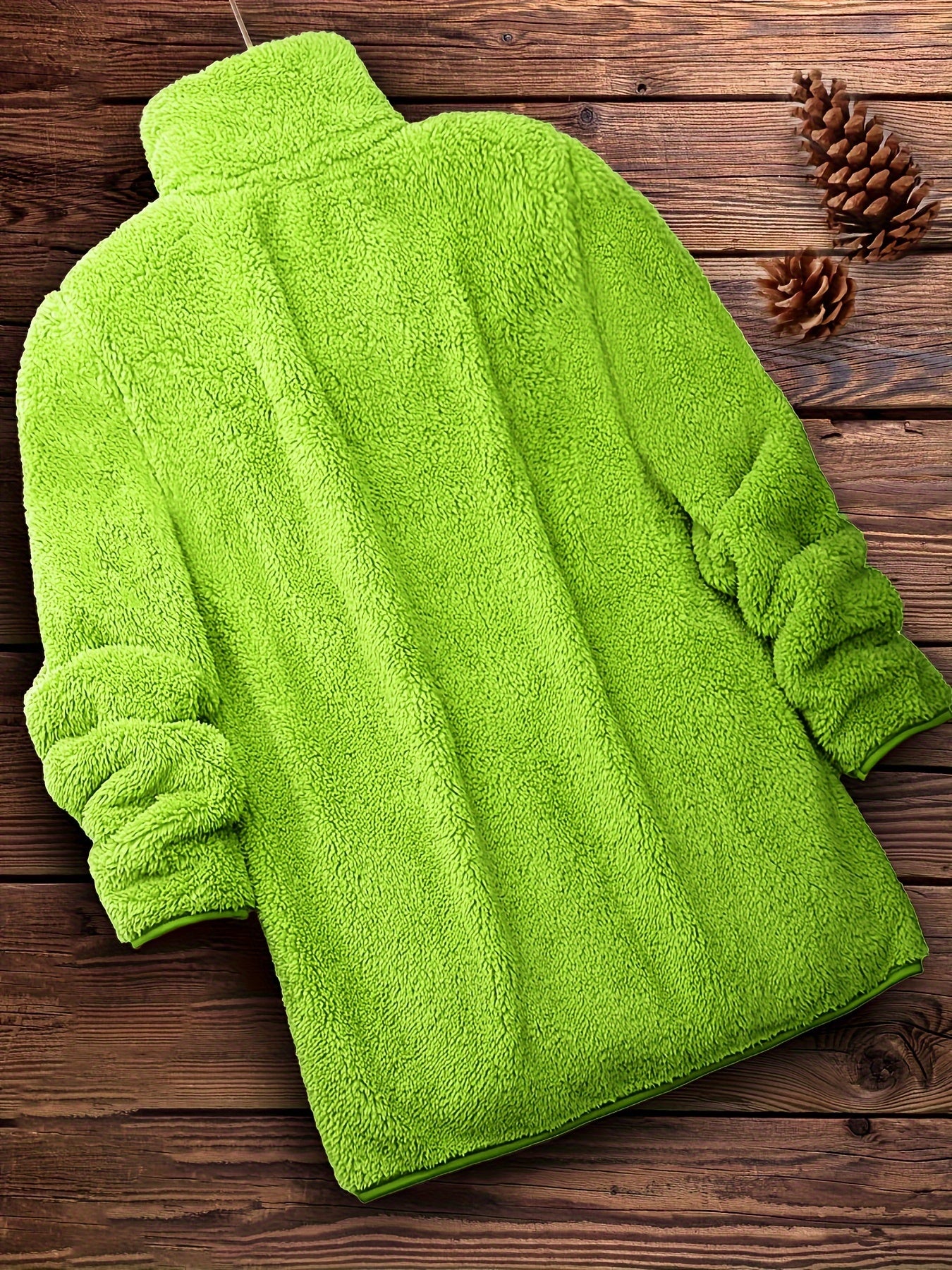 Plus Size Solid Color Fuzzy Coat, Casual Zipper Front Long Sleeve Warm Outerwear For Fall & Winter, Women's Plus Size Clothing