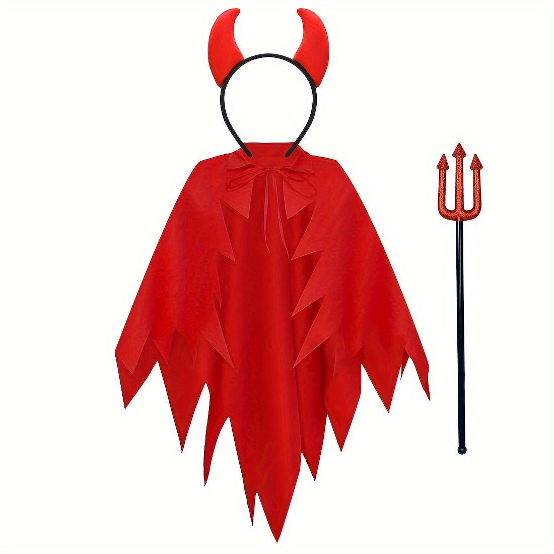 Devil Costume Set for Women - Halloween Outfit, Cosplay Cape &amp; Horn Headband with Trident, Polyester Vampire Cloak for Carnival Masquerade, Christmas, Easter, New Year, Birthday &amp; Bachelor Party - Suitable for Ages 14+ - No E