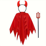 Devil Costume Set for Women - Halloween Outfit, Cosplay Cape &amp; Horn Headband with Trident, Polyester Vampire Cloak for Carnival Masquerade, Christmas, Easter, New Year, Birthday &amp; Bachelor Party - Suitable for Ages 14+ - No E