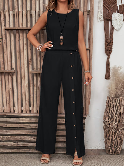 Conjunto de camisa sin mangas con dobladillo irregular y pantalones rectos holgados de verano para mujer