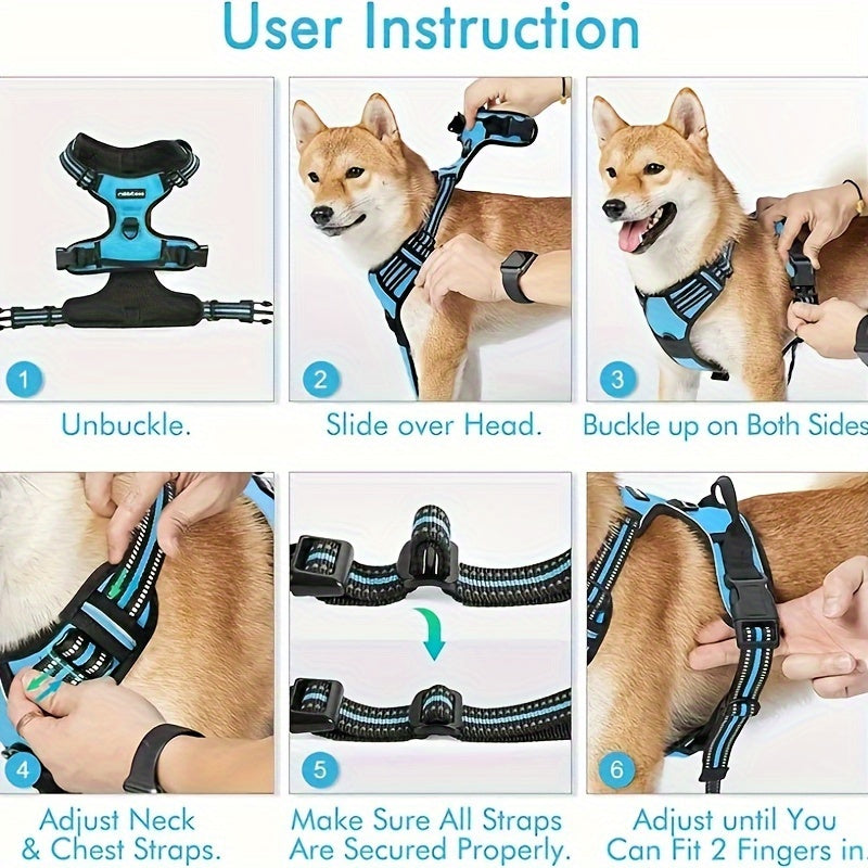 Arnés y correa reflectantes antitirones para perros con dispensador de bolsas para excrementos. Chaleco Oxford acolchado suave y ajustable con asa de fácil control para perros medianos y grandes. Ideal para entrenamiento y paseos al aire libre.