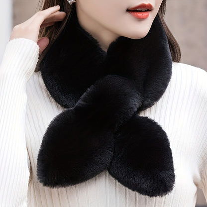 Cozy & Stylish Women's Winter Plush Cross Scarf - Thick, Soft Polyester for Warmth and Neck Protection