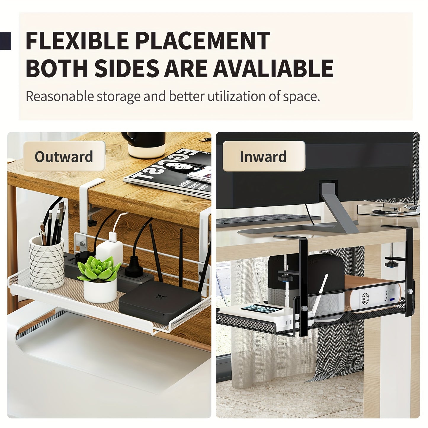 Under-Desk Cable Management Tray - No-Drill, Paint-Finished Iron Wire Organizer for Office Desks