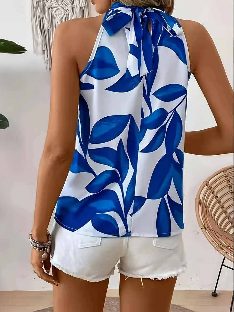 Popular Round Neck Sleeveless Casual Digital Print Plus Size Top