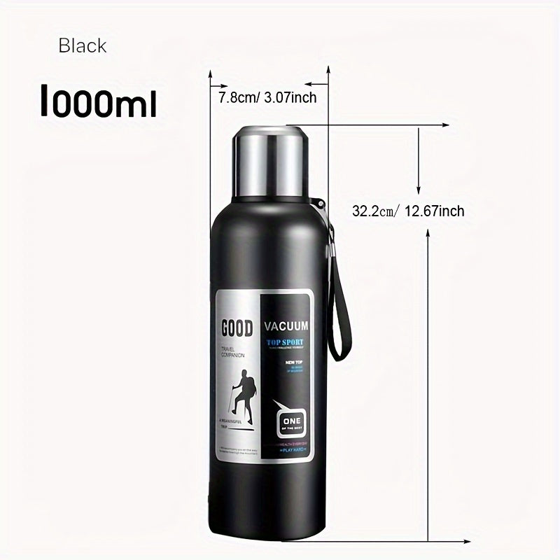 Botella de agua térmica de acero inoxidable: gran capacidad, a prueba de fugas y portátil para actividades al aire libre, deportes y viajes. Sin BPA.