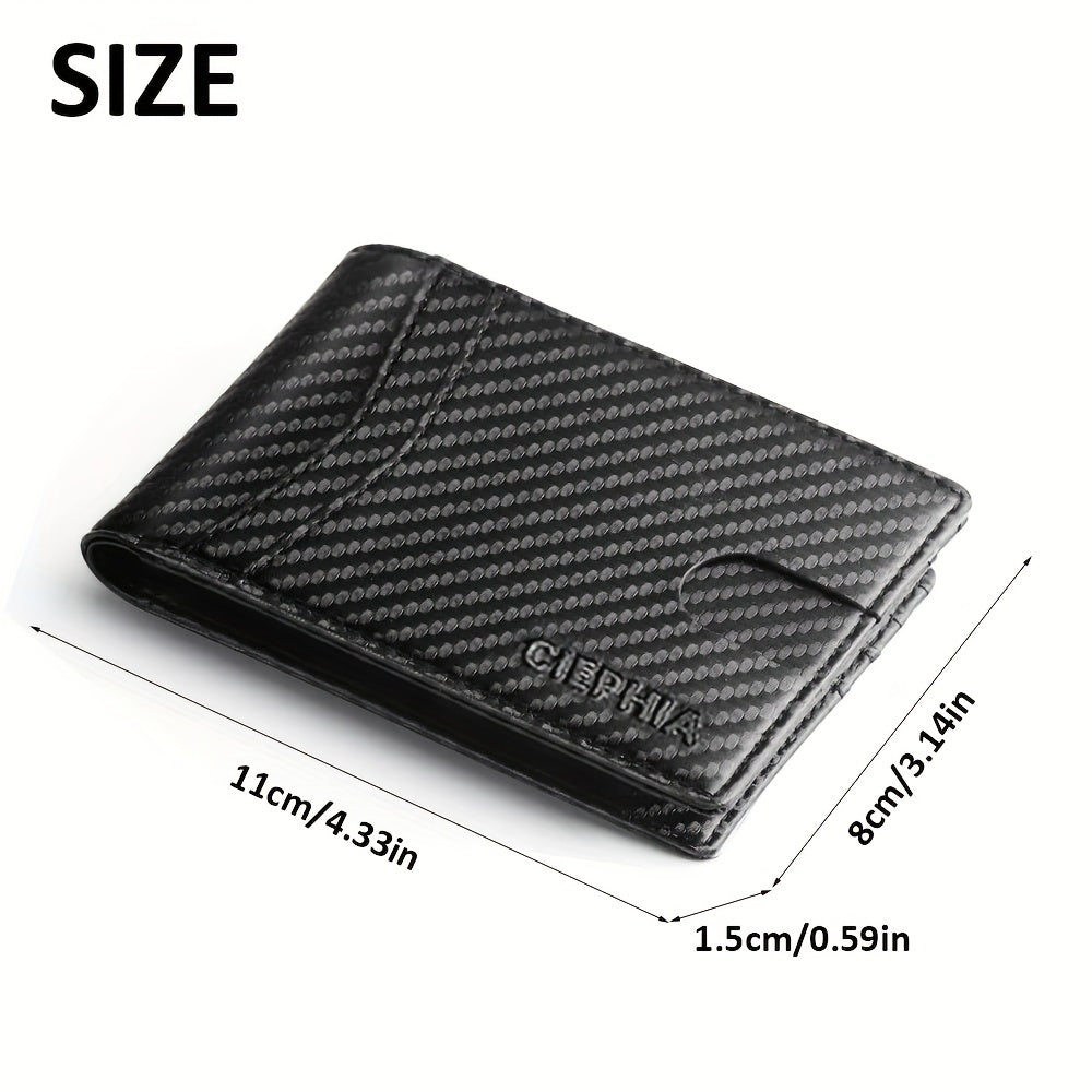 Cartera delgada plegable para hombre, tarjetero con bloqueo RFID, dos ventanas para identificación y pinzas para billetes.