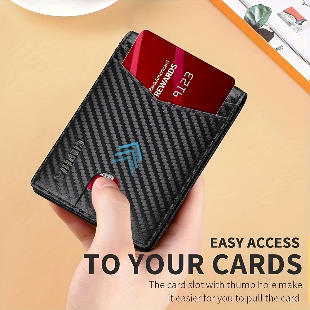 Cartera delgada plegable para hombre, tarjetero con bloqueo RFID, dos ventanas para identificación y pinzas para billetes.