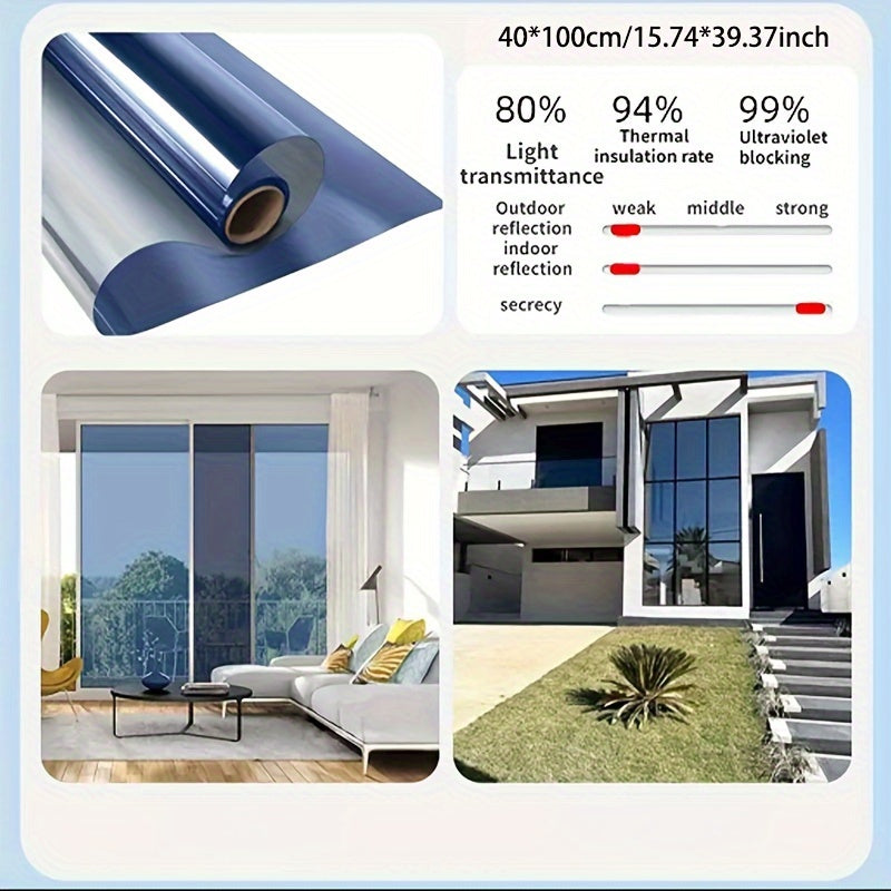 Polyester Privacy Window Film with One-Way Mirror Effect - Sun Protection, Heat Insulation, UV Block, for Office/Home Use