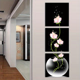 3 lienzos cuadrados con flores rosas, arte de pared para sala de estar, entrada, decoración del hogar, sin marco.