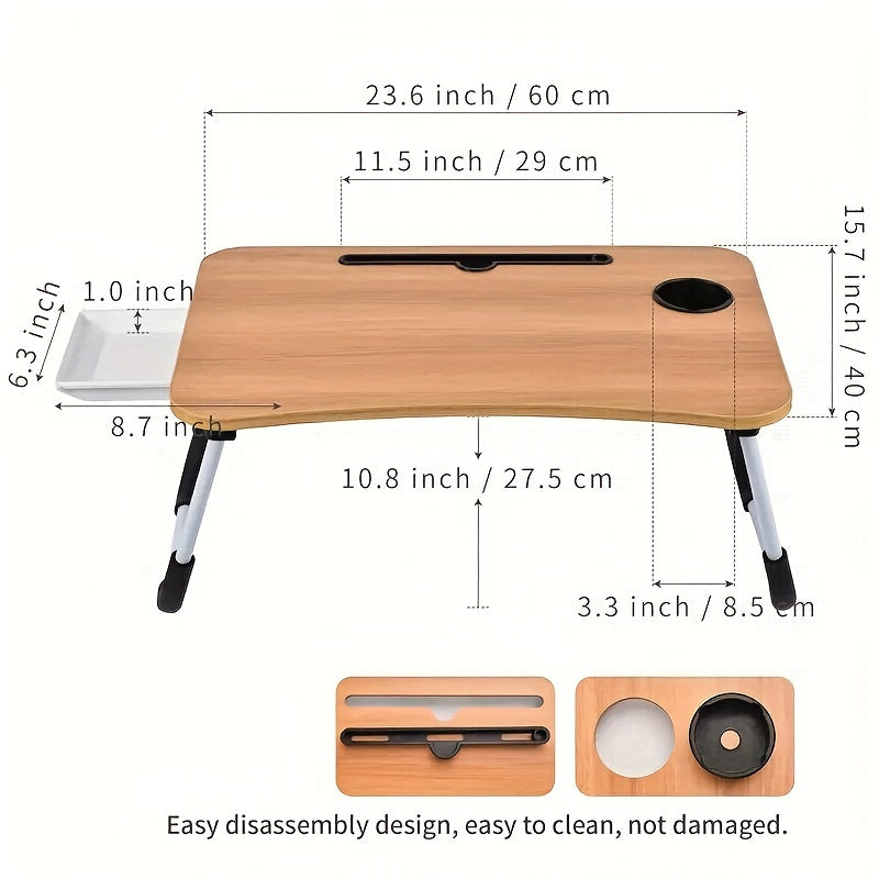 Portable Folding Desk with Cup Holder &amp; Drawer - Space-Saving, Multi-Functional Workstation for Bedroom, Dorm, Home Office Study - Sturdy, Adjustable, Ergonomic Design for Comfortable Working and Studying