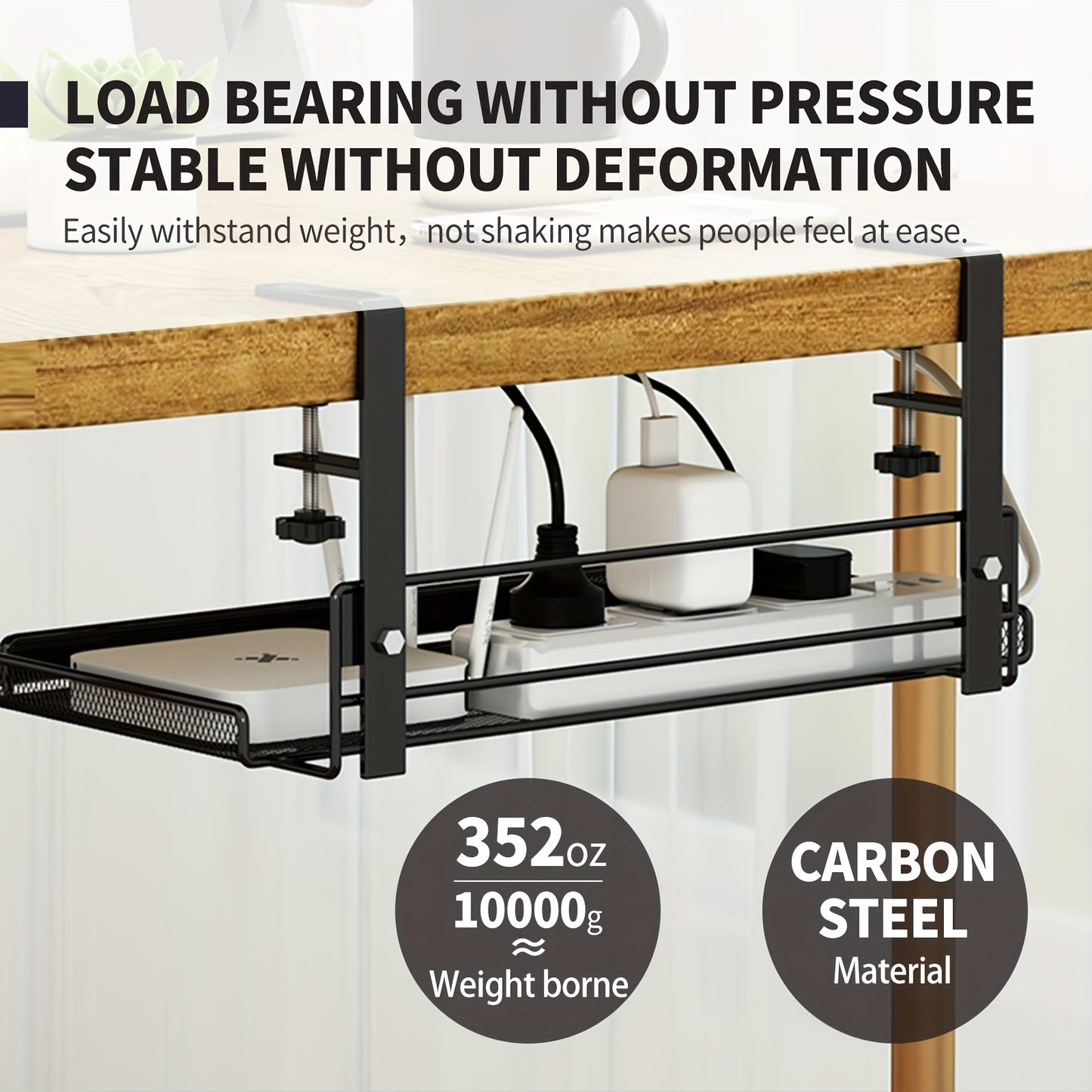 Under-Desk Cable Management Tray - No-Drill, Paint-Finished Iron Wire Organizer for Office Desks