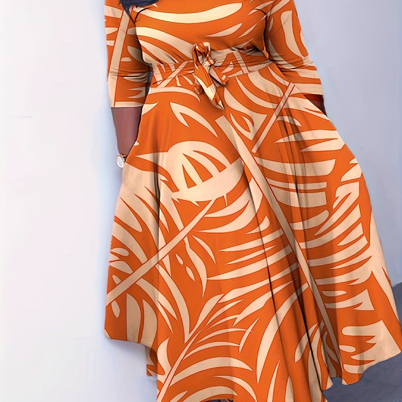 Elegante vestido de poliéster de talla grande con cinturón: cuello redondo elástico cómodo, estilo informal para el fin de semana, dobladillo recto, silueta grande con bolsillos, manga corta, tejido de punto jersey para primavera, verano y otoño.
