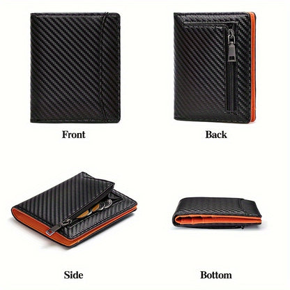 GEOGELASSIE Men's Sleek Black Wallet - Compact, Zippered, Multi-Card Holder with Coin Purse &amp; Dollar Bill Compartment