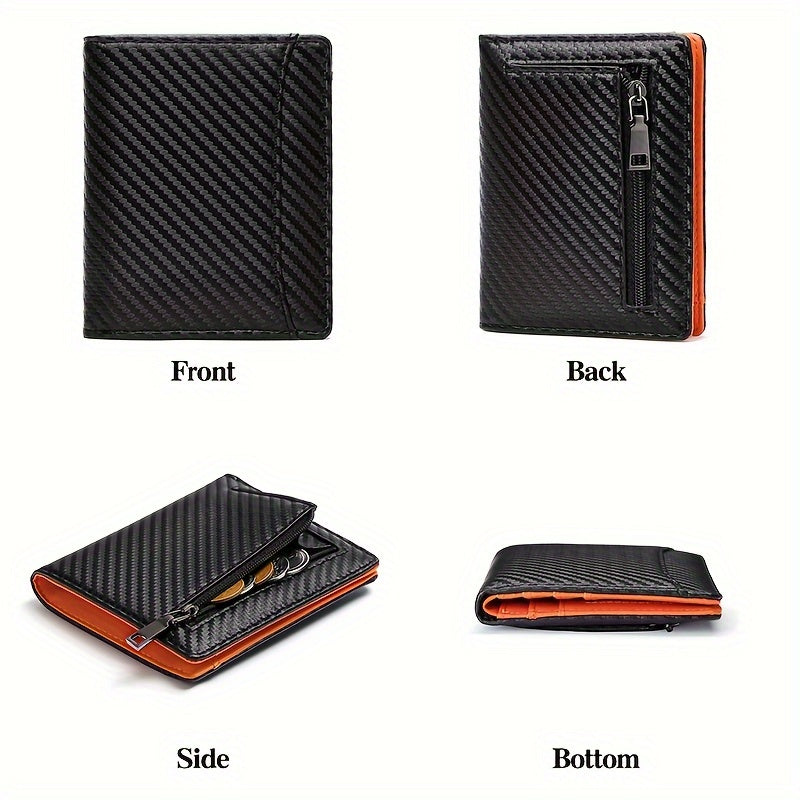 Cartera negra elegante GEOGELASSIE para hombre: compacta, con cremallera, tarjetero, monedero y compartimento para billetes.