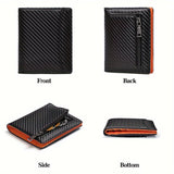 Cartera negra elegante GEOGELASSIE para hombre: compacta, con cremallera, tarjetero, monedero y compartimento para billetes.