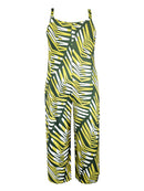 Plus Size, Plus Size Women's Sleeveless V-Neck Geometric Striped Jumpsuit - Wide-Leg Beach Vacation Outfit, Green Yellow White Purple Casual Elegance, Machine Washable All-Season Wear, Beach Clothes, Summer Wardrobe, Elegant