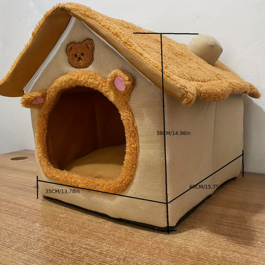 Cozy Foldable Pet House for Cats & Small Dogs - Plush Velvet Cat Bed with Washable Cushion, Indoor Warm Cave Nest, Soft Puppy Sofa Bed, Ideal for Pets Up to 6.99KG/14.97KG