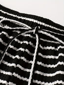 Summer New Arrival Plus Size Women's V-Neck Striped Top and Shorts Set