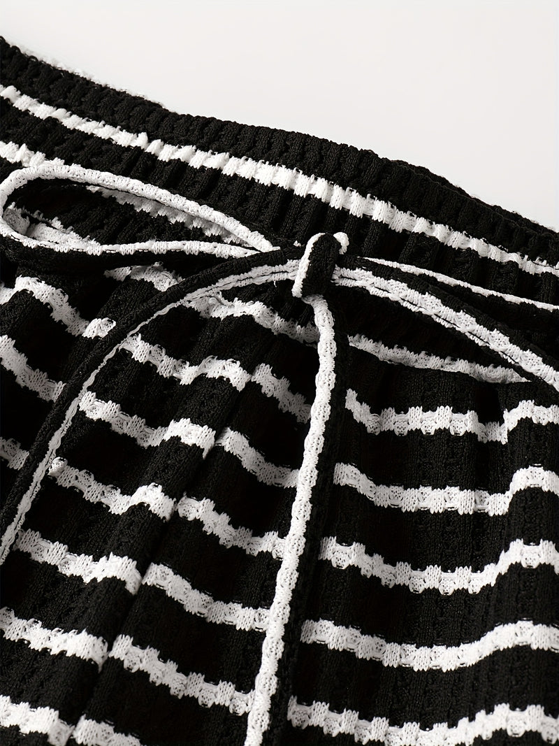 Summer New Arrival Plus Size Women's V-Neck Striped Top and Shorts Set