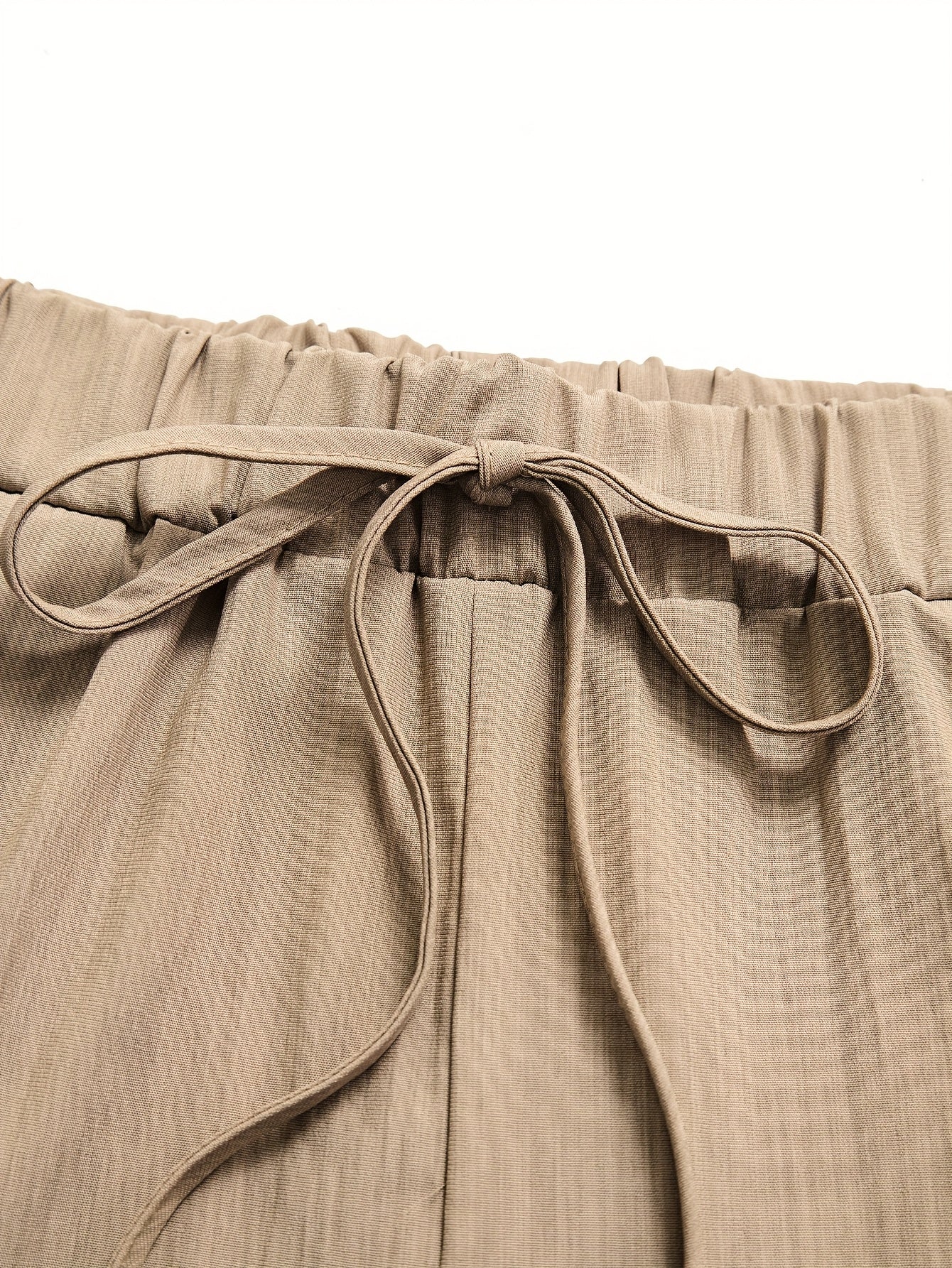 Women'S Casual Beige Knotted Top & Matching Pants Set - Spring/Summer Style, Solid Color, Relaxed Fit with Drawstring Waist, Stylish Accessory Bag, Everyday Casual Wear|Stylish Knotted Top|Drawstring Waist Pants, Casual Wear