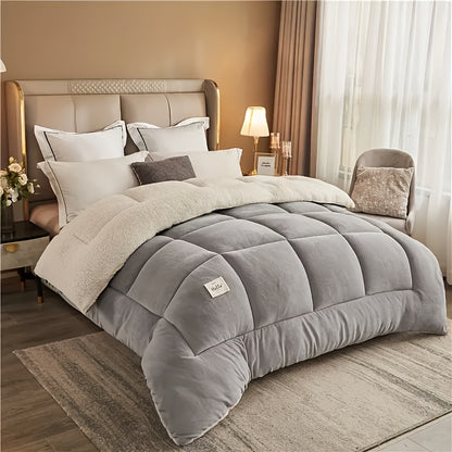Reversible Plaid Comforter - Contemporary All-Season Quilted Duvet Insert with Box Stitch, Ultra Soft Milk Velvet Fabric, Medium Weight Polyester Fill, Machine Washable, Multipurpose - Available in 9 Sizes, Christmas Present