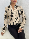 Geo Print V Neck Blouse, Casual Long Sleeve Blouse For Spring &amp; Fall, Women's Clothing