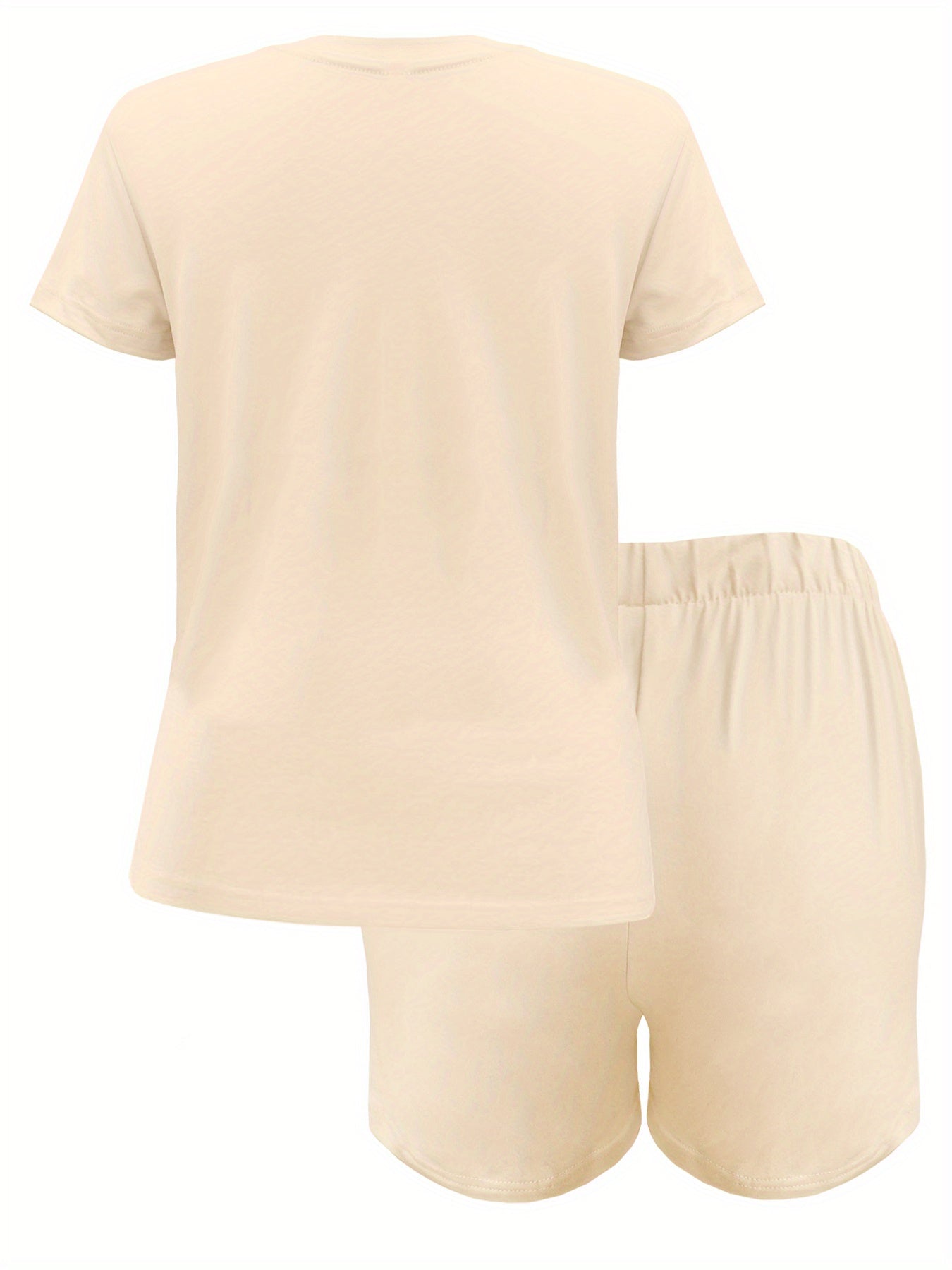 2pcs Women's Plus Size Casual Outfit - Heart Print Short Sleeve T-Shirt & Pocketed Shorts, Stretchy Waistband, Crew Neck, Soft Fabric, Perfect for Spring/Summer