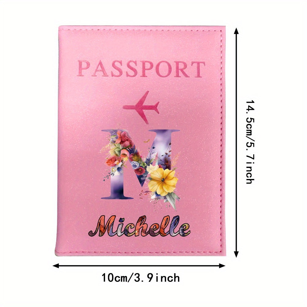 Customized Name Initial Pu Leather Passport Holder Cover Personalized Custom Ultra Slim Wallet Organizer Passport Protector Covers Personal Tailor Waterproof Card Case Storage Cases for Men Women Travel Accessories