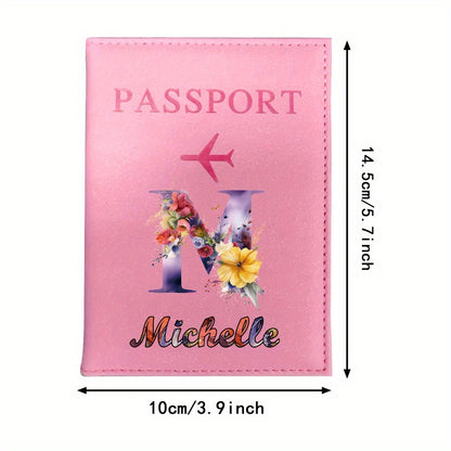 Customized Name Initial Pu Leather Passport Holder Cover Personalized Custom Ultra Slim Wallet Organizer Passport Protector Covers Personal Tailor Waterproof Card Case Storage Cases for Men Women Travel Accessories