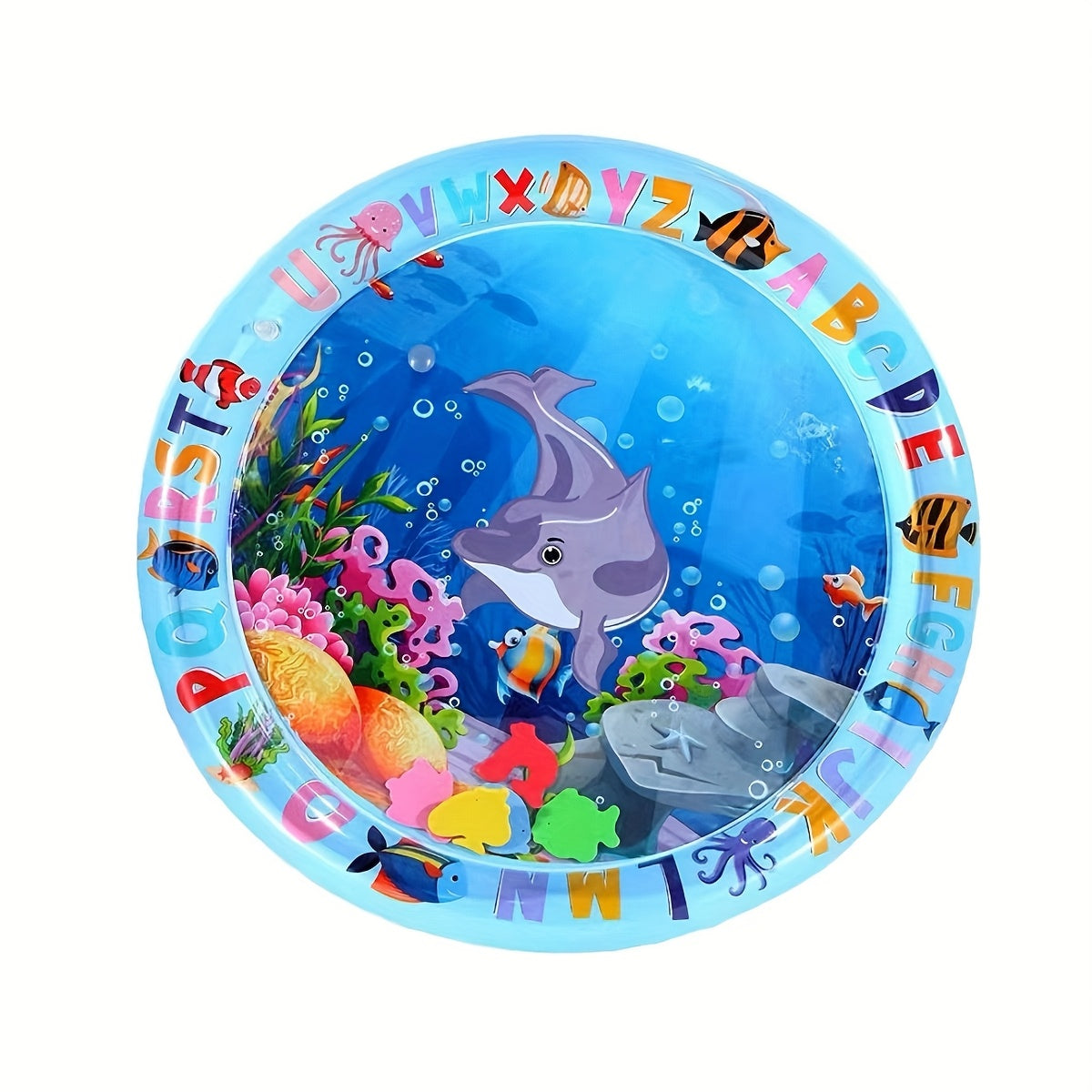 [Gentle Care] Colorful Interactive Cat Play Mat with Floating Fish - Durable, Splash-Proof PVC Water Pad, Alphabet & Marine Life Design, Ideal for Indoor Cats, Boredom Relief Kick Toy, No Batteries Required, Cat Toys