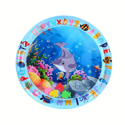 [Gentle Care] Colorful Interactive Cat Play Mat with Floating Fish - Durable, Splash-Proof PVC Water Pad, Alphabet & Marine Life Design, Ideal for Indoor Cats, Boredom Relief Kick Toy, No Batteries Required, Cat Toys