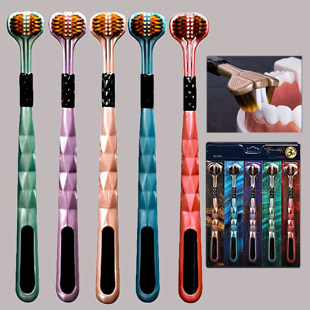 5pcs Ultra-Soft Triple-Sided Adult Toothbrushes - Hypoallergenic, Formaldehyde-Free with Nylon Bristles for Deep Cleaning & Fresh Breath, Ergonomic Design in Vibrant Colors