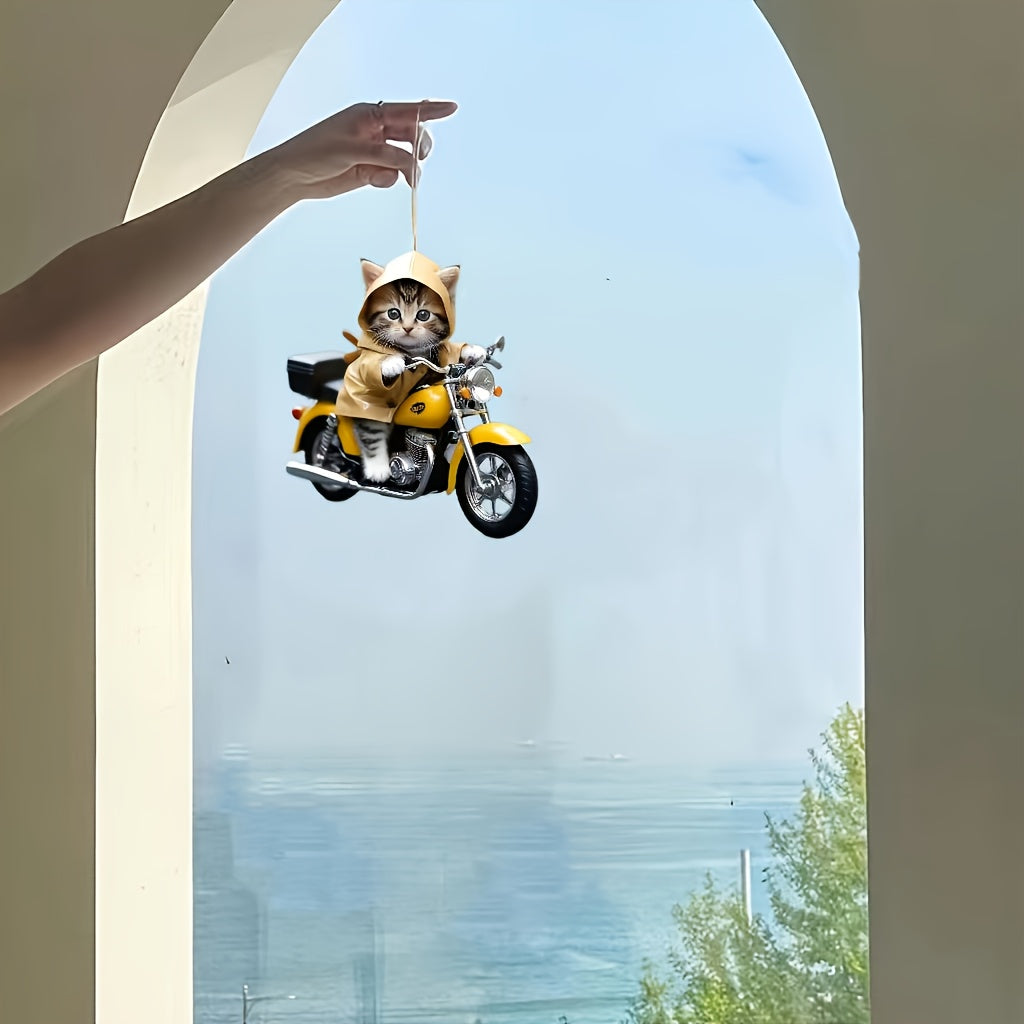 Adorno colgante de acrílico 2D con forma de motocicleta y gatito, estilo moderno, ideal para cumpleaños, hecho de acrílico, sin plumas, no requiere electricidad.