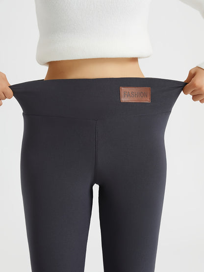 Women's Plush-Lined High Waist Leggings, Elastic And Comfortable, Casual Style Warm Pants For Winter, For Thermal Wear