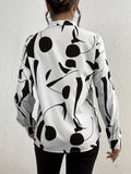 Geo Print V Neck Blouse, Casual Long Sleeve Blouse For Spring &amp; Fall, Women's Clothing
